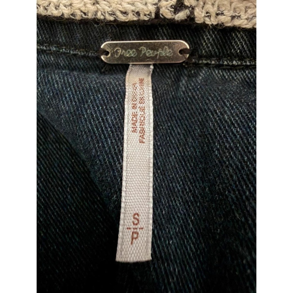 Free People Denim Jacket Hoodie Small Blue Distressed Knit Sleeve Boho Y2K - Picture 7 of 8